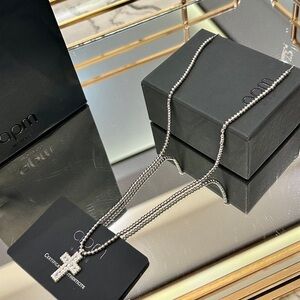 apm Monaco Silver Crystal Cross Pendant Necklace - Silver